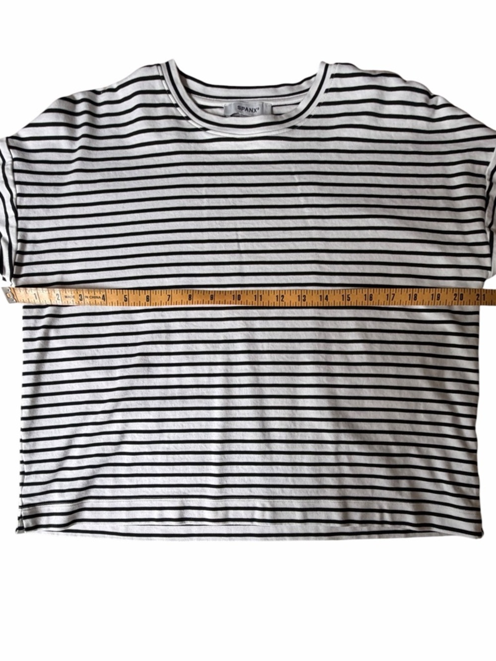Spanx 100% Cotton Black and White Striped Crewneck Long Sleeve Tee, Large - Picture 5 of 6